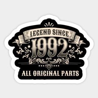 Retro Vintage Birthday Legend Since 1992 Sticker